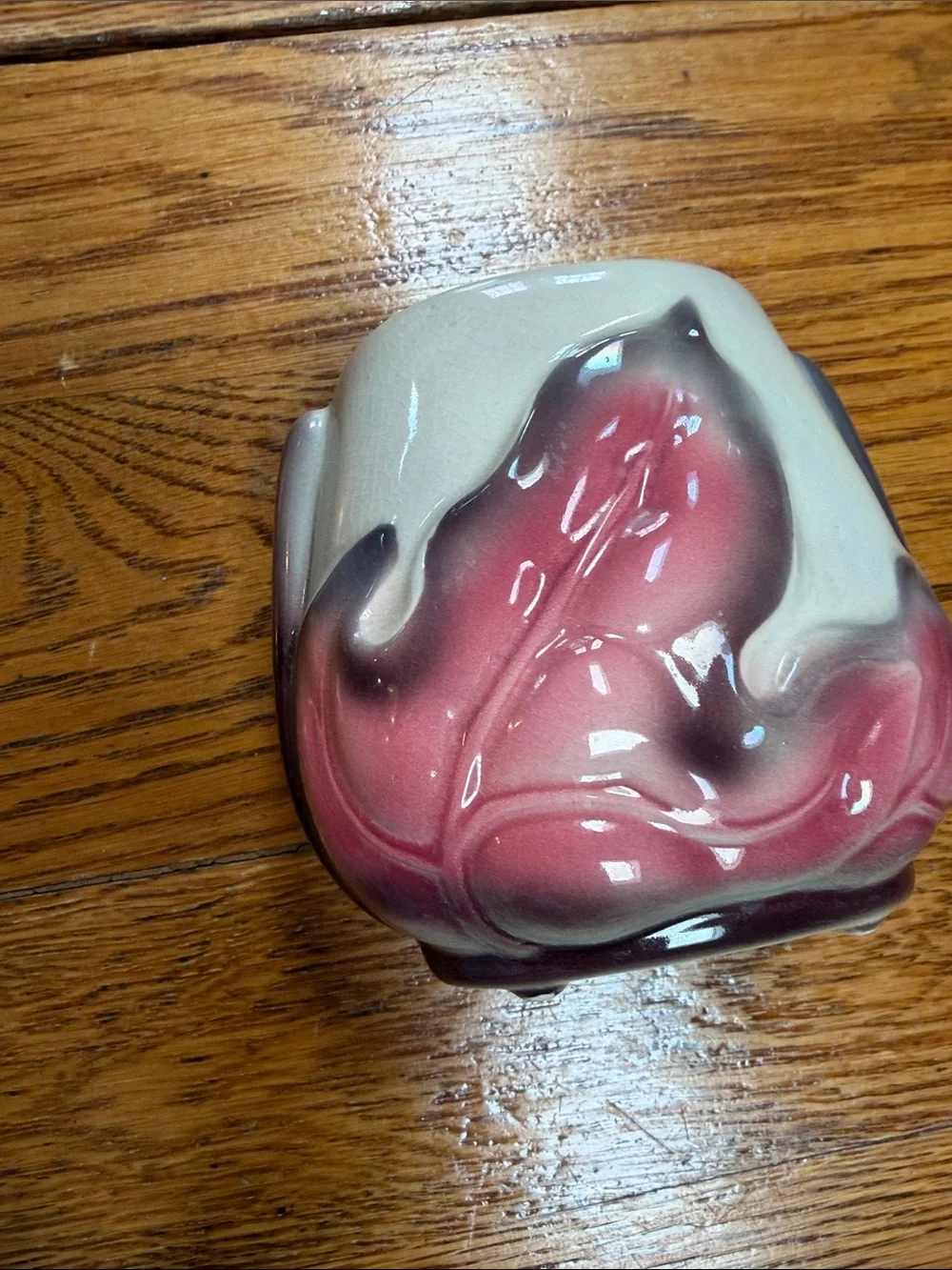 Royal Copely oak leaf planter.  Cream with purple and pink.